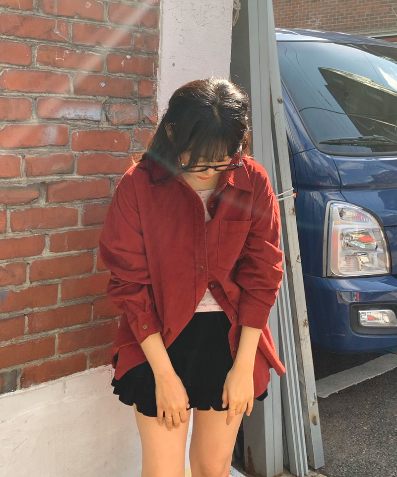 Corduroy Collar Shirt Shirt Blouse Basic Item Cotton