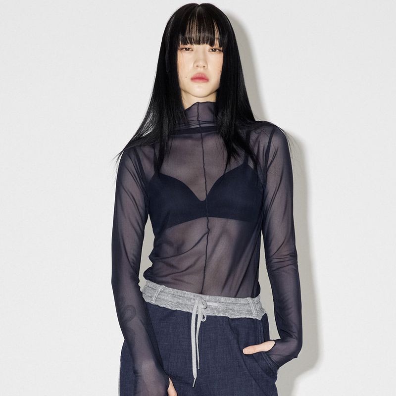 レイヤードシースルートップス / Layered See-through Top [NAVY]