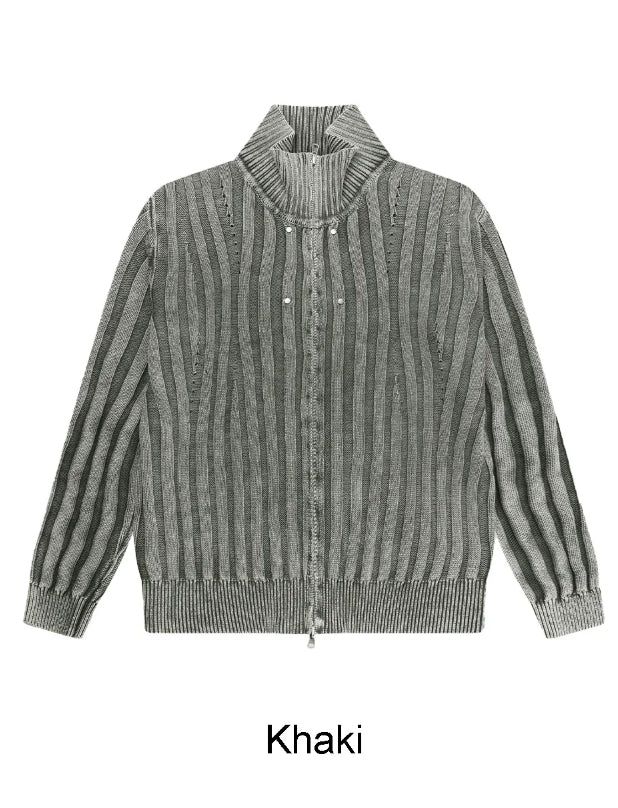 Terry Pigment Ribbed Knit Zip-Up