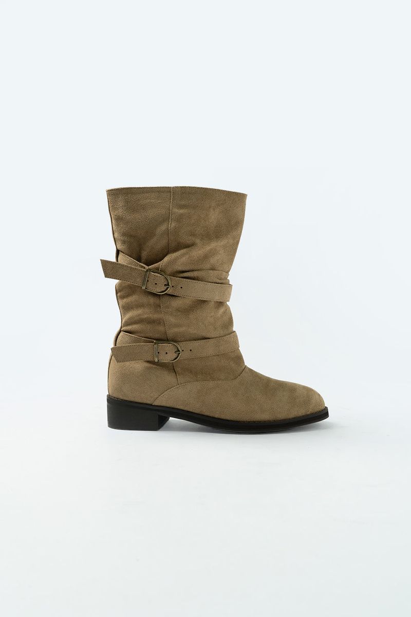 Suede buckle boots_beige