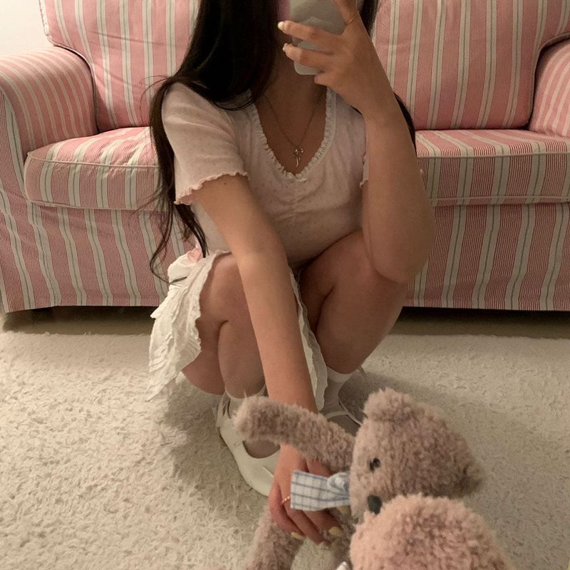 [BELLIDE MADE] EYELET RIBBON FRILL SHIRT