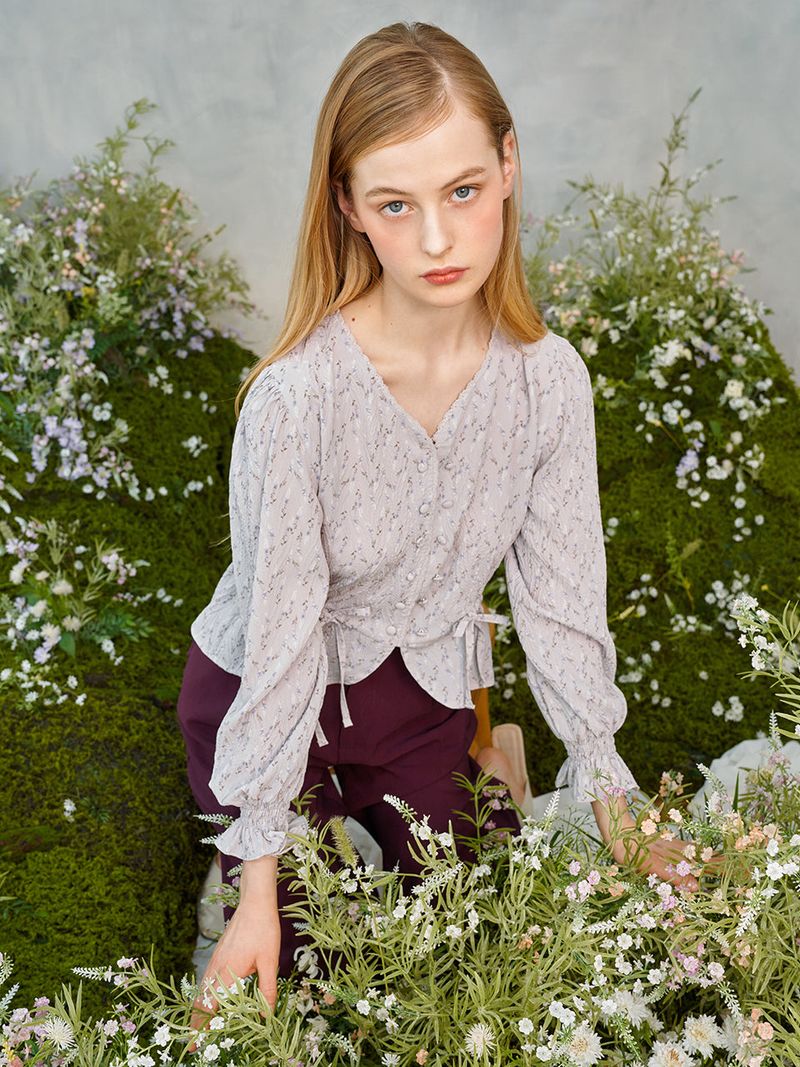 Lace Button Puff Blouse (2colors)