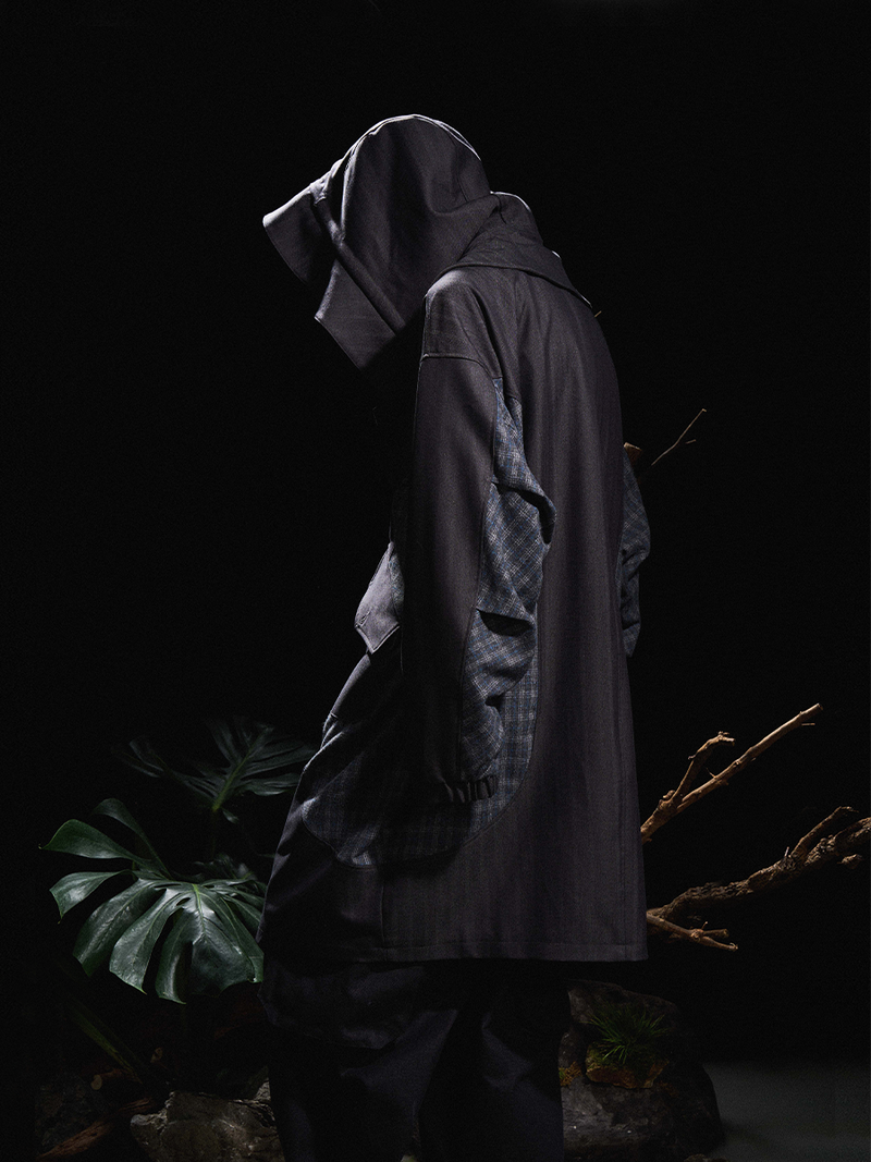 RELABEL 24AW Bug-Owned Form Tactical Hooded Collar Plaid Patchwork Suit Coat