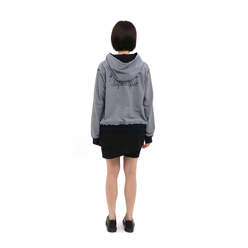 MULTI SKULL STRIPE HOOD ZIP UP (NAVY)