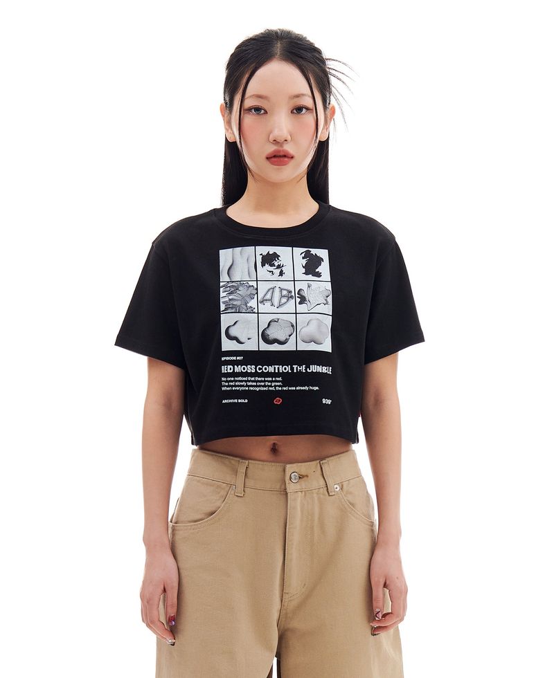 ARCHIVE BOLD(アーカイブボールド)の「RED MOSS 3X3 CROP T-SHIRTS (BLACK)(Tops)」