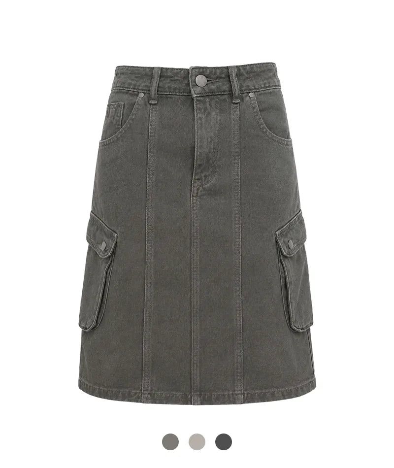 Molly Washed Cargo Denim Skirt