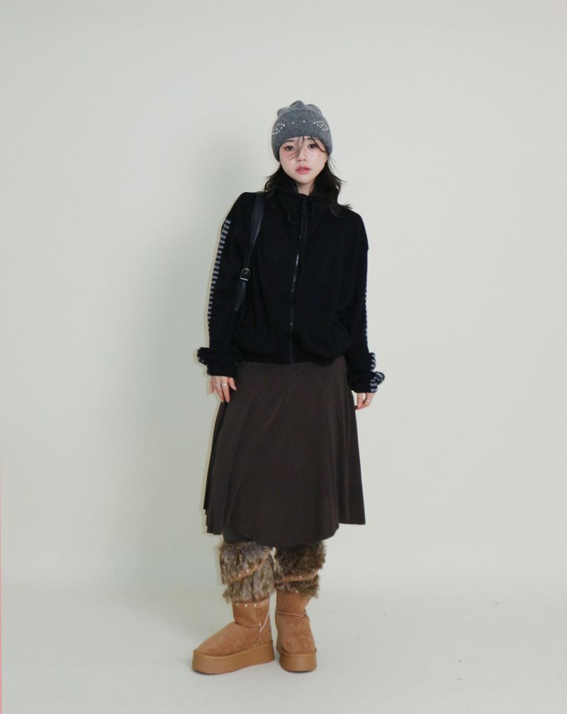 Hakata Stripe Coloring String Knitwear Zip-Up