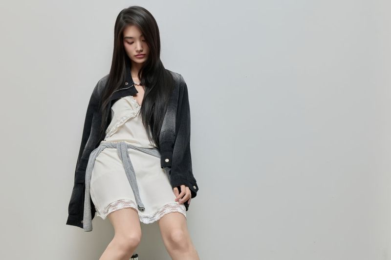 Silky Lace Bustier Dress_Ivory