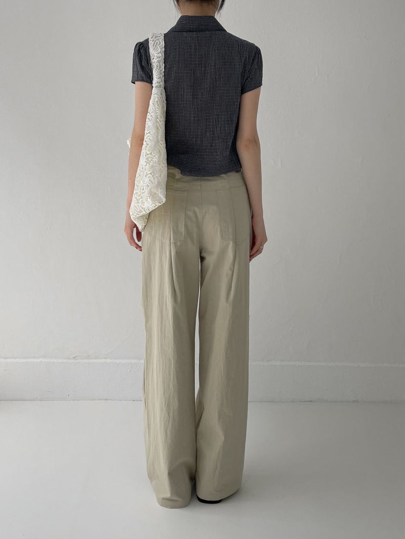 Check Shirred Short Sleeve Blouse