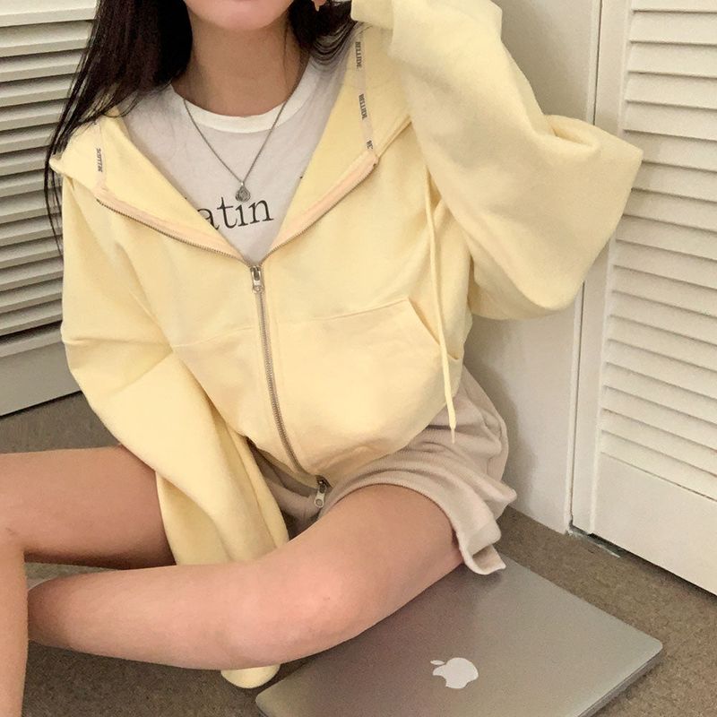 [BELLIDE MADE] Spring version, embroidered two-way cropped zip-up hoodie