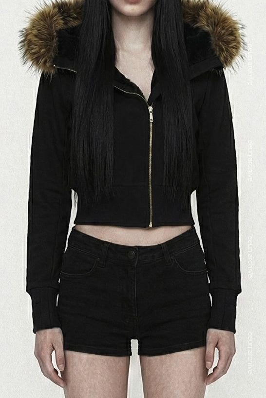 25FW★ [ EEUN MADE ] Tree Hotfix Double Fur Hood Zip-Up