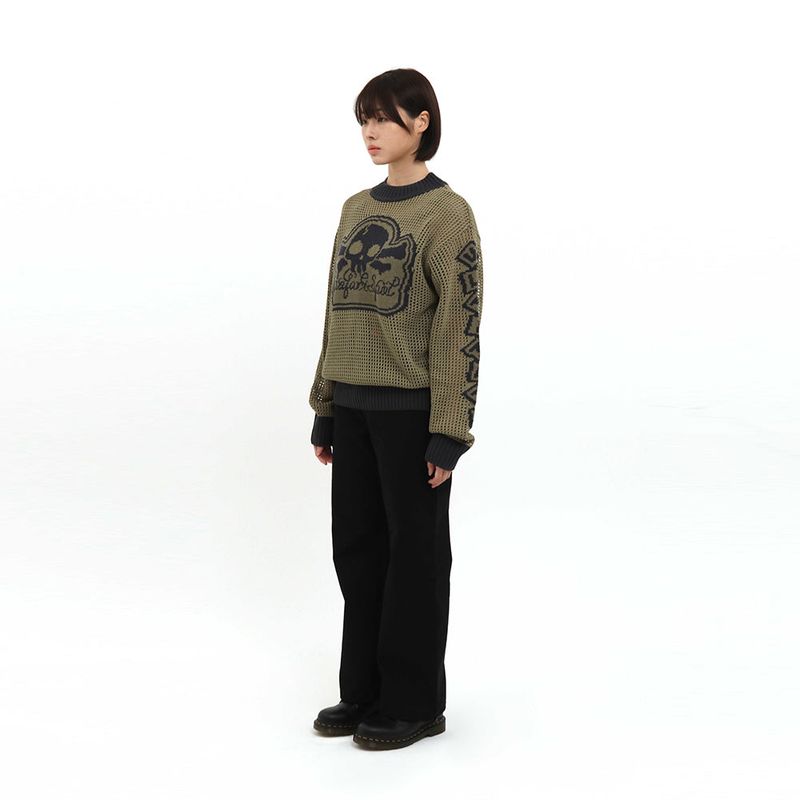 MULTI SKULL MESH KNIT (OLIVE/NAVY)