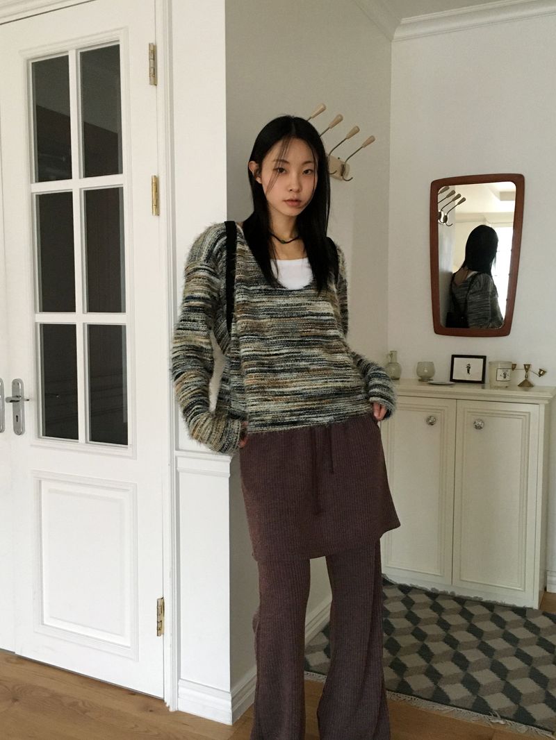 Fisha brushed ribbed skirt pants wide bootcut pants