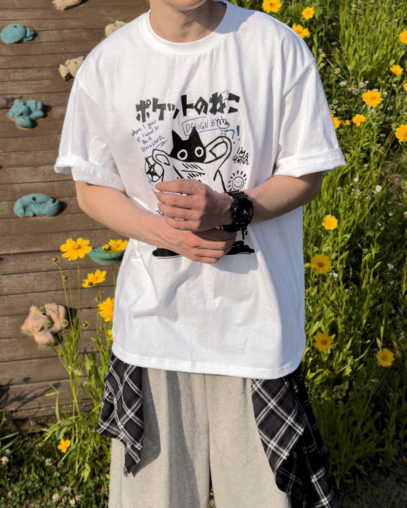 Niporu Cat Graphic Oversized Short Sleeve