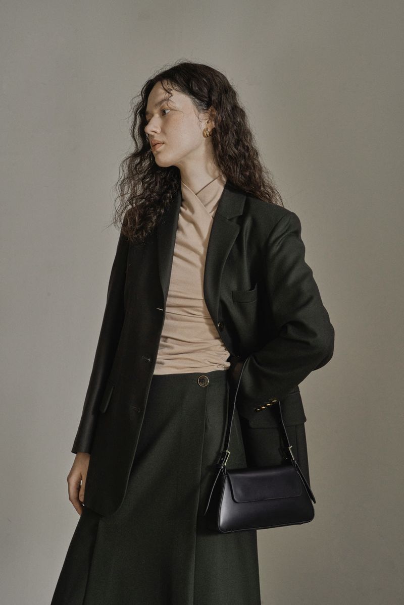 WOOL TWILL SETUP SKIRT_DEEP KAHKI