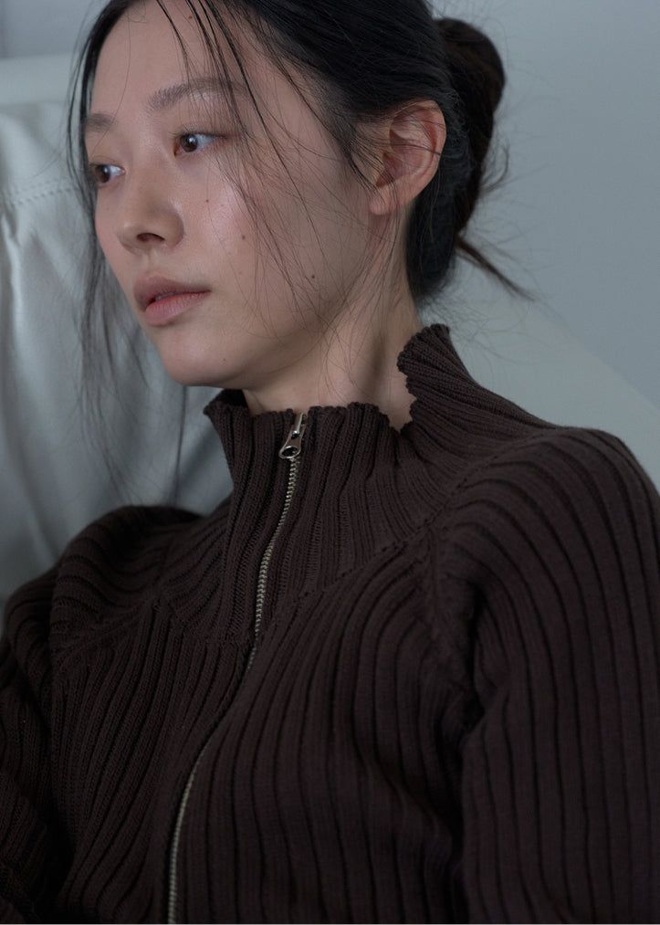 Zen High Neck Cardigan (Brown)