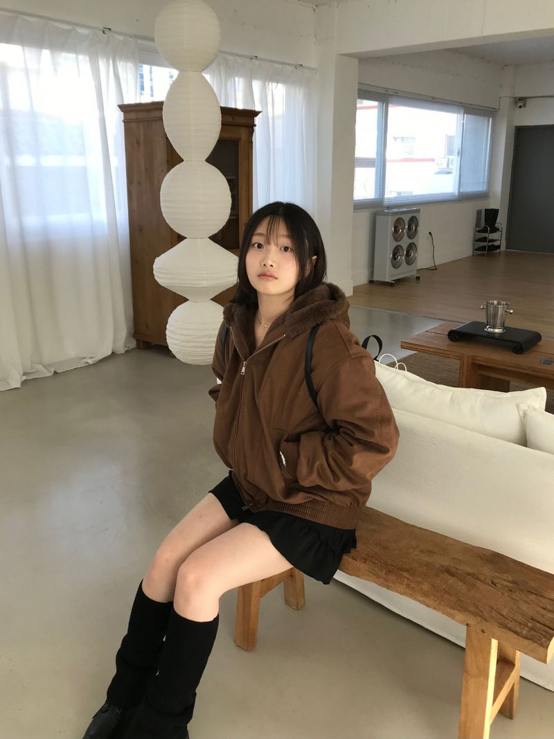 Suede fur hooded jumper (2 colors)