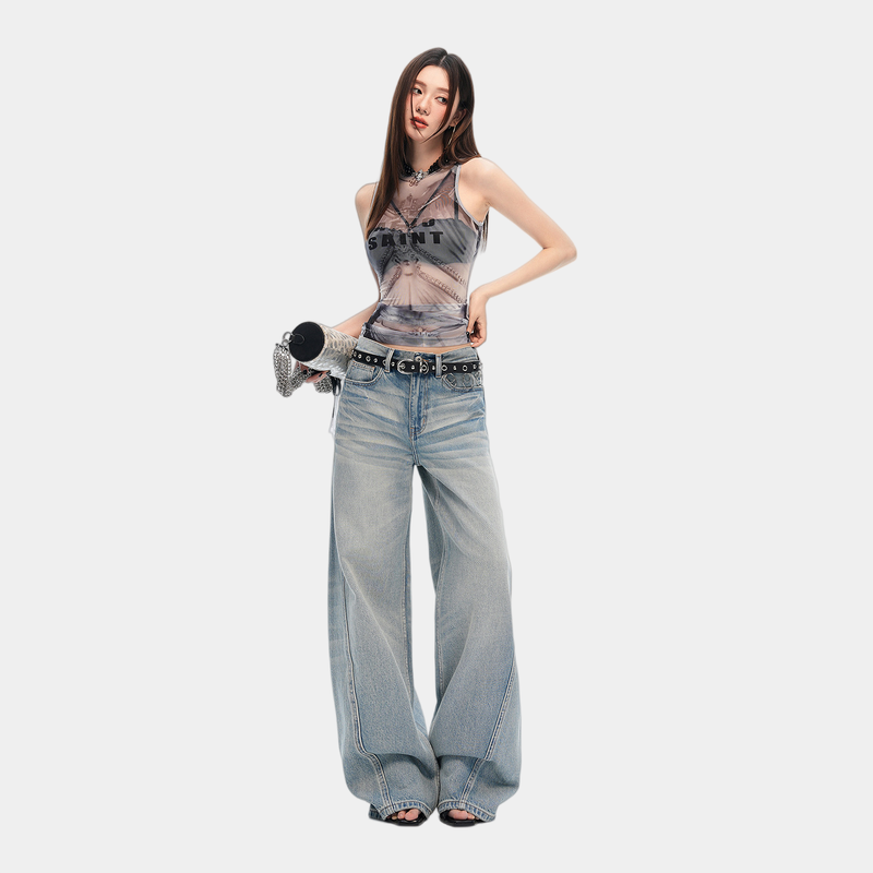 La mode MAQI（ラ モード マキ）の「Low-Rise Cat-Whisker Wash Wide-Leg Denim Pants（Pants）」