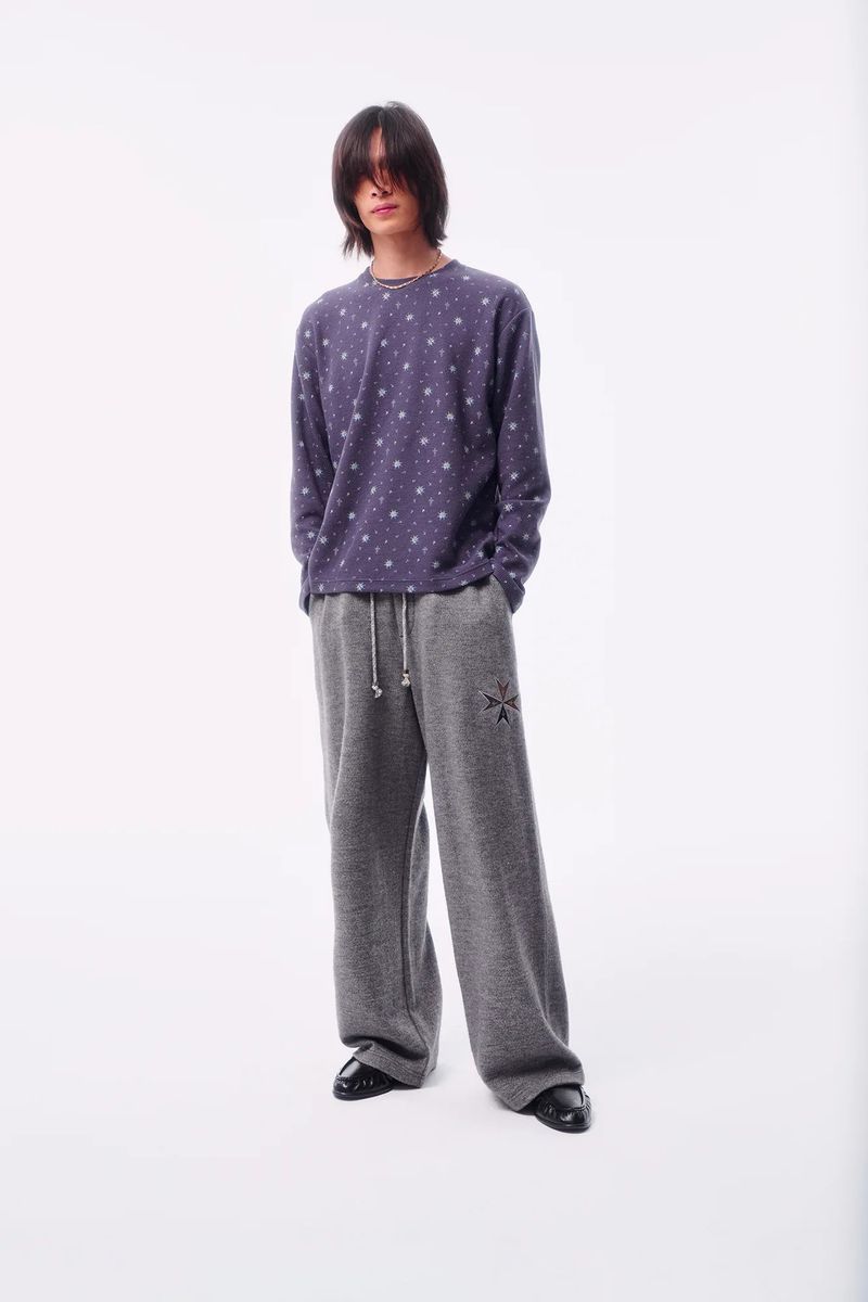 WOOL-LIKE TEXTURE FOUR-COLOR FLOCKED DENIM PATCH EMBROIDERY SWEATPANTS