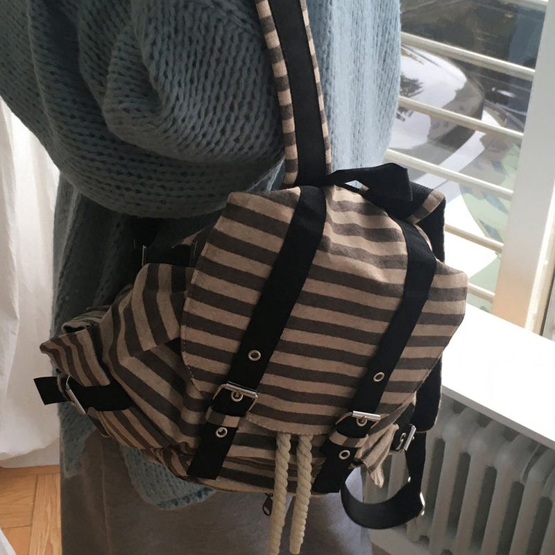 Molco Vintage Stripe Belt Pocket Backpack