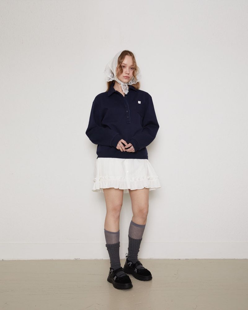 Frill 8 button pk shirt / navy