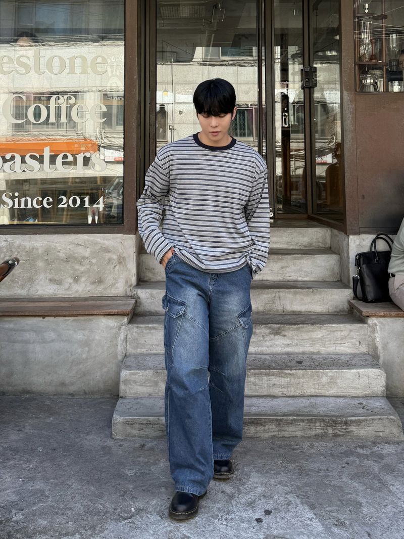 With crop stripe long-sleeve tee