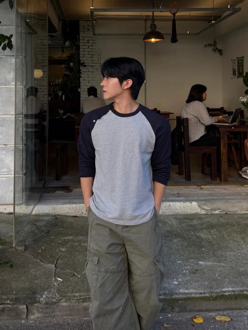Heavy raglan button long sleeve t-shirt