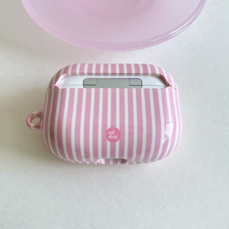pink stripe glossy hard airpods case