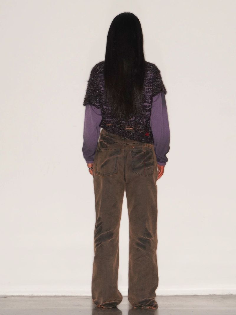 TIE SPRAYED BOOT CUT SUEDE PANTS