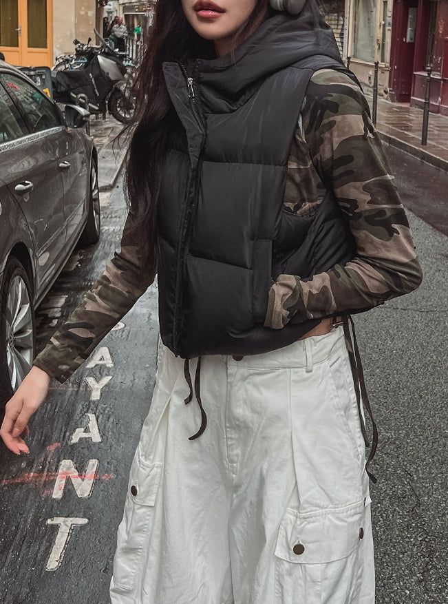 Haen crop hooded vest padded jacket