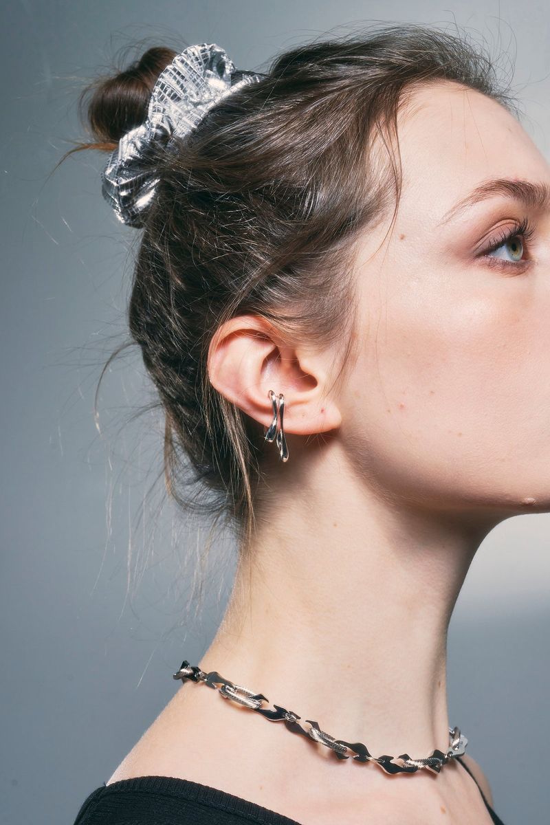 NO.330 [SILVER] GEOMETRY UNBALANCE EARRING EARCUFF SET