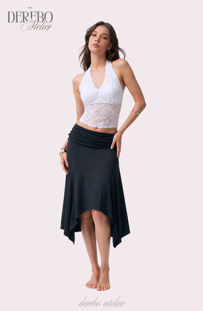 mood fit unbalanced midi long skirt