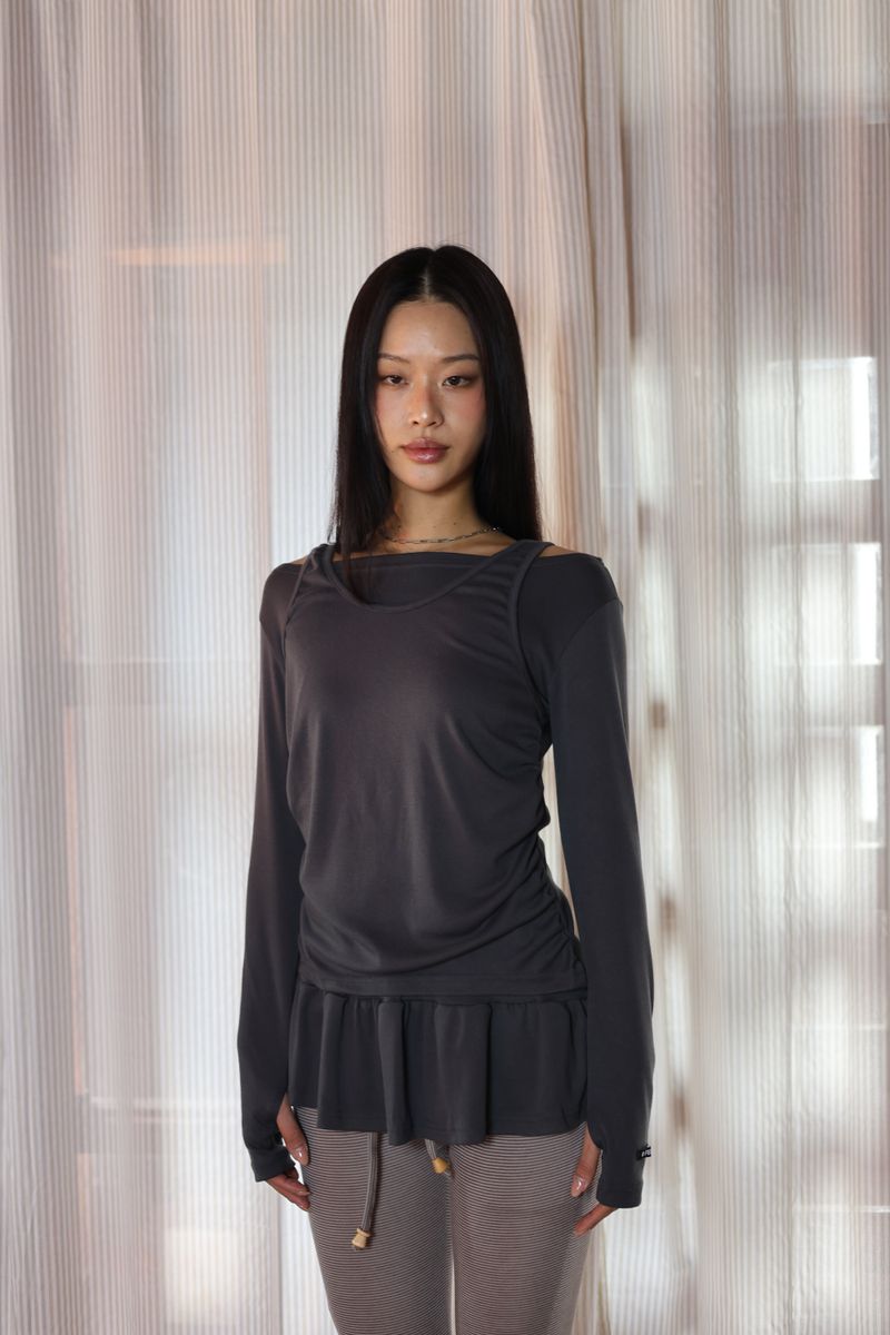 リップルウォーマーTシャツ_チャコール