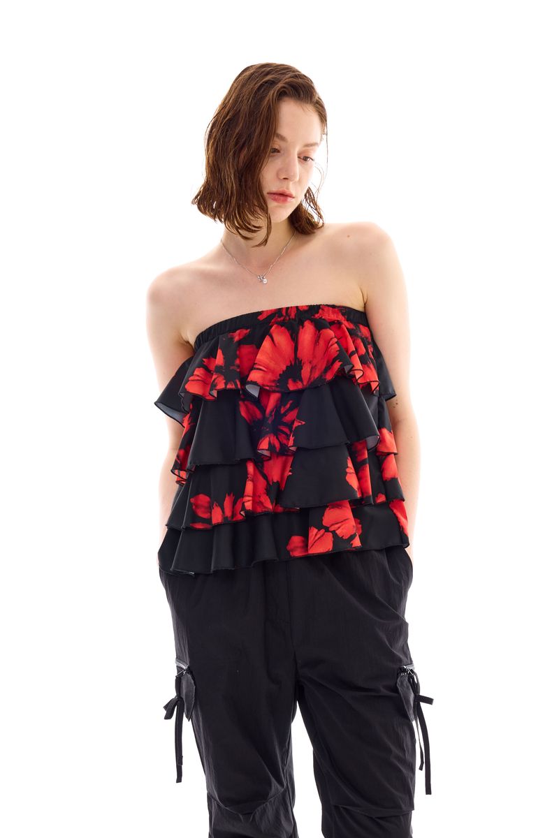 FLUTTER FRILL TOP SKIRT / RED