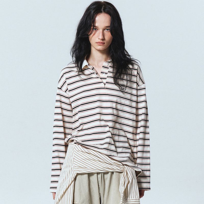 NICK&NICOLE(ニック&ニコール)の「SIGNATURE LOGO STRIPE PK SLEEVE_IVORY(Tops)」