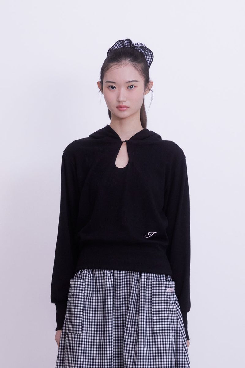 Classic Cut-out Crop Hood Top (BLACK)