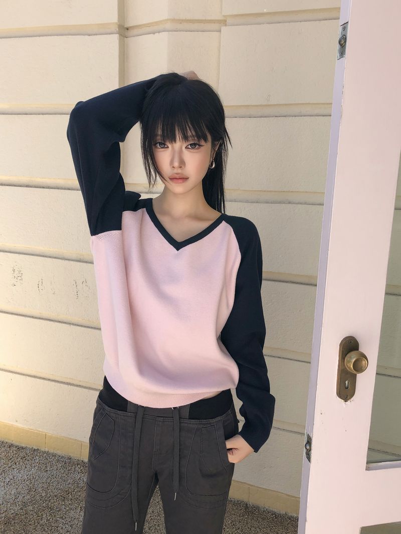 Koi V-Neck Raglan Long-Sleeve Knit