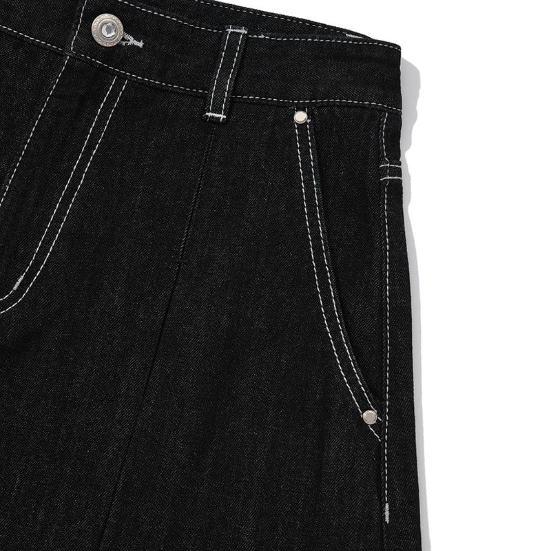 FLARE SHORT DENIM PANTS [BLACK]