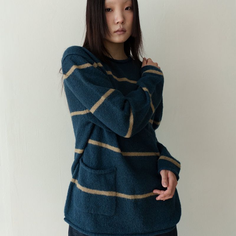 Roll-up stripe pocket knit / Deep teal