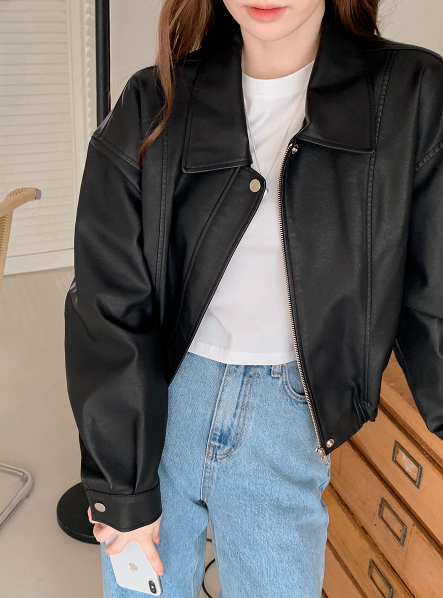 Classic Autumn Crop Leather Jacket (2color)