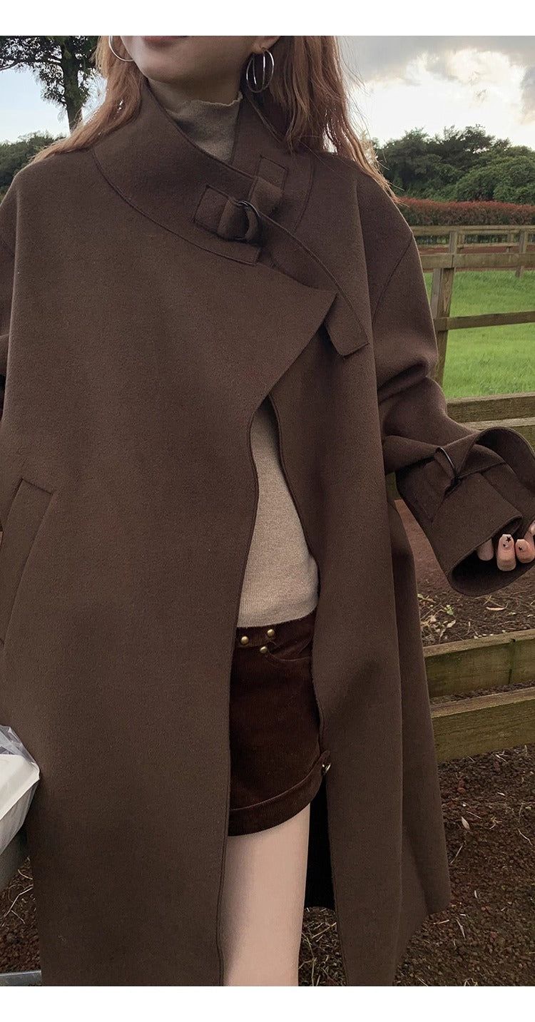dark brown wool handmade long coat
