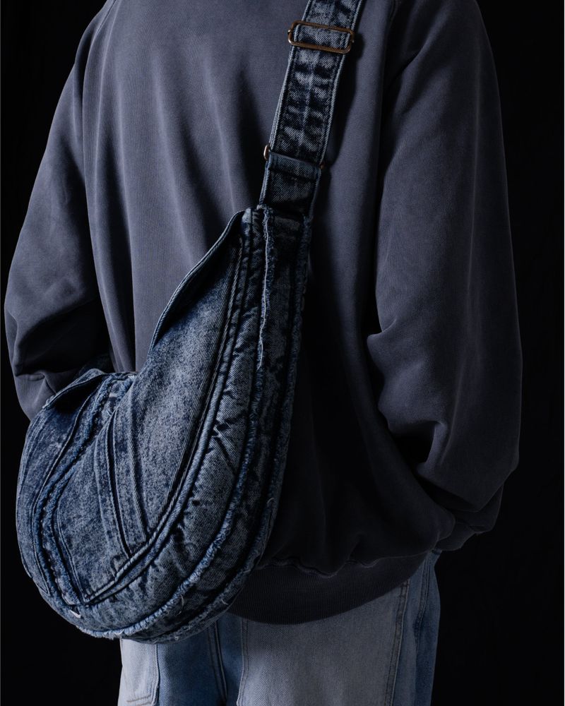 Washed Denim Shoulder Bag (Blue)