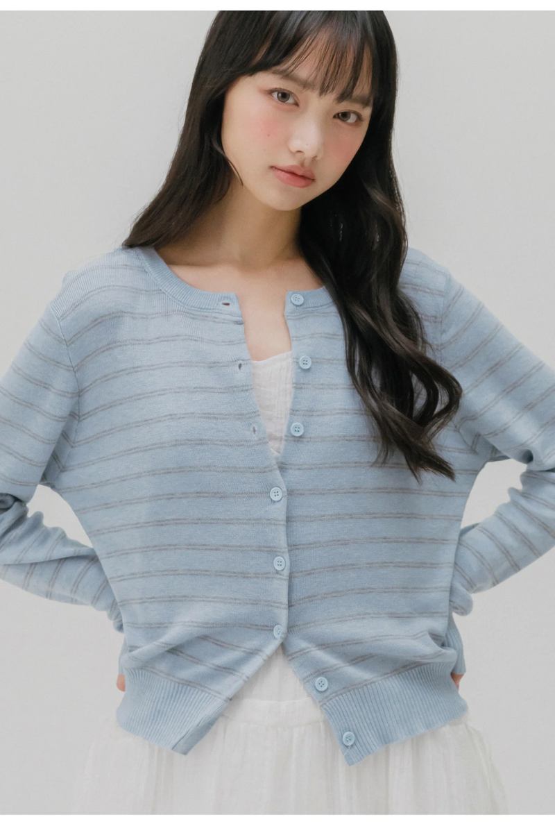 SOFT STRIPED KNIT CARDIGAN (GRAY)