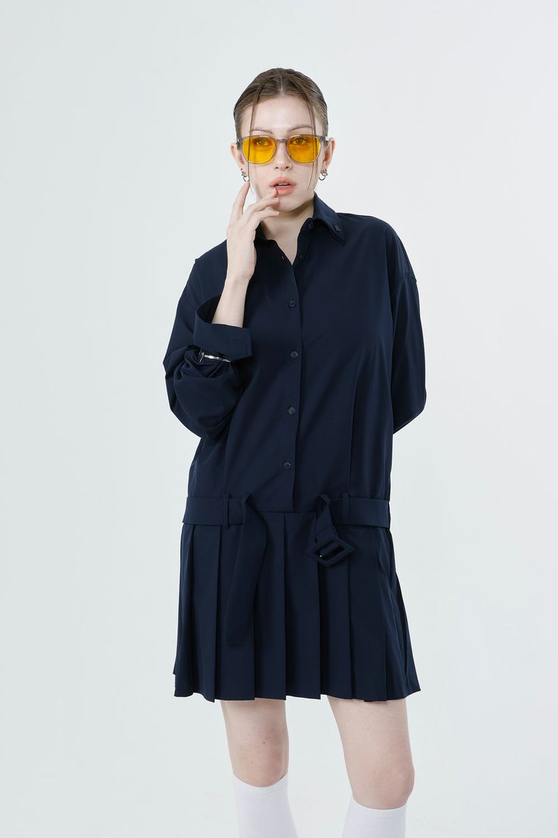 NEW LOW PLEATS DRESS_NAVY