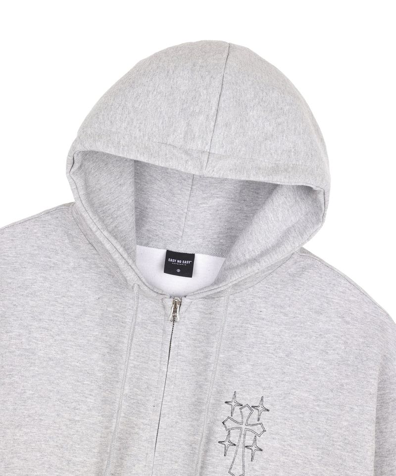 Needle Work Hoodie Zip-Up - Gray