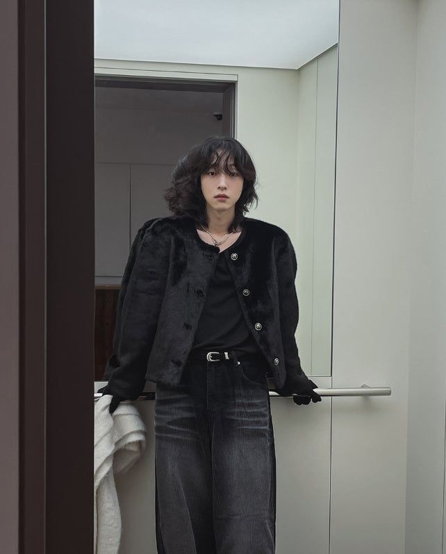 Mink reversible crop antique jacket