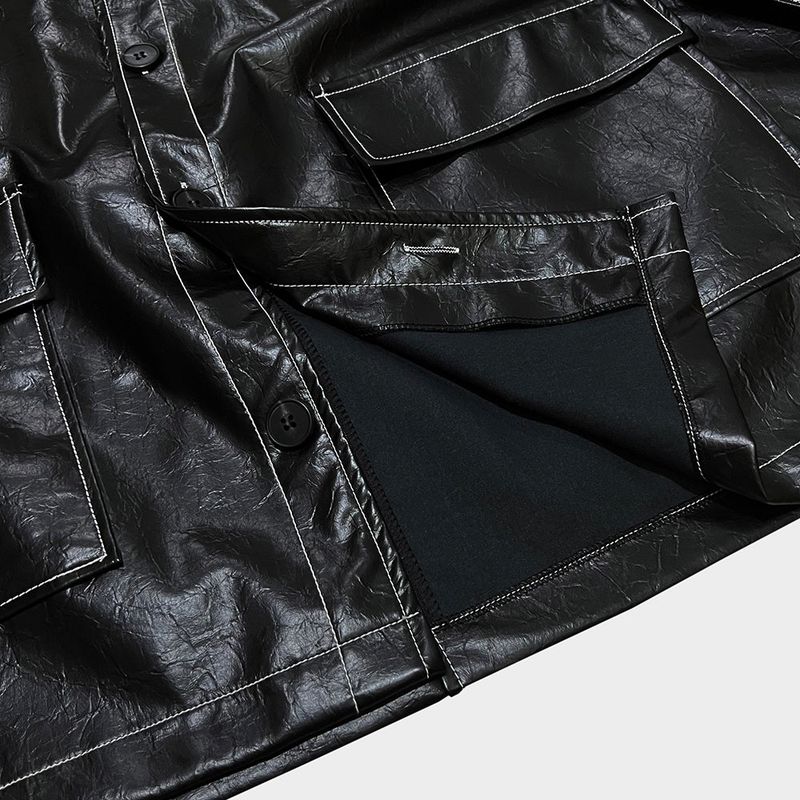 glossy strap shirt_black