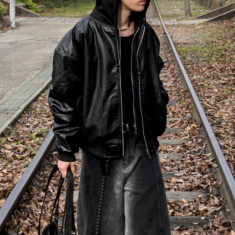 Neren Hood Bomber Leather Padding