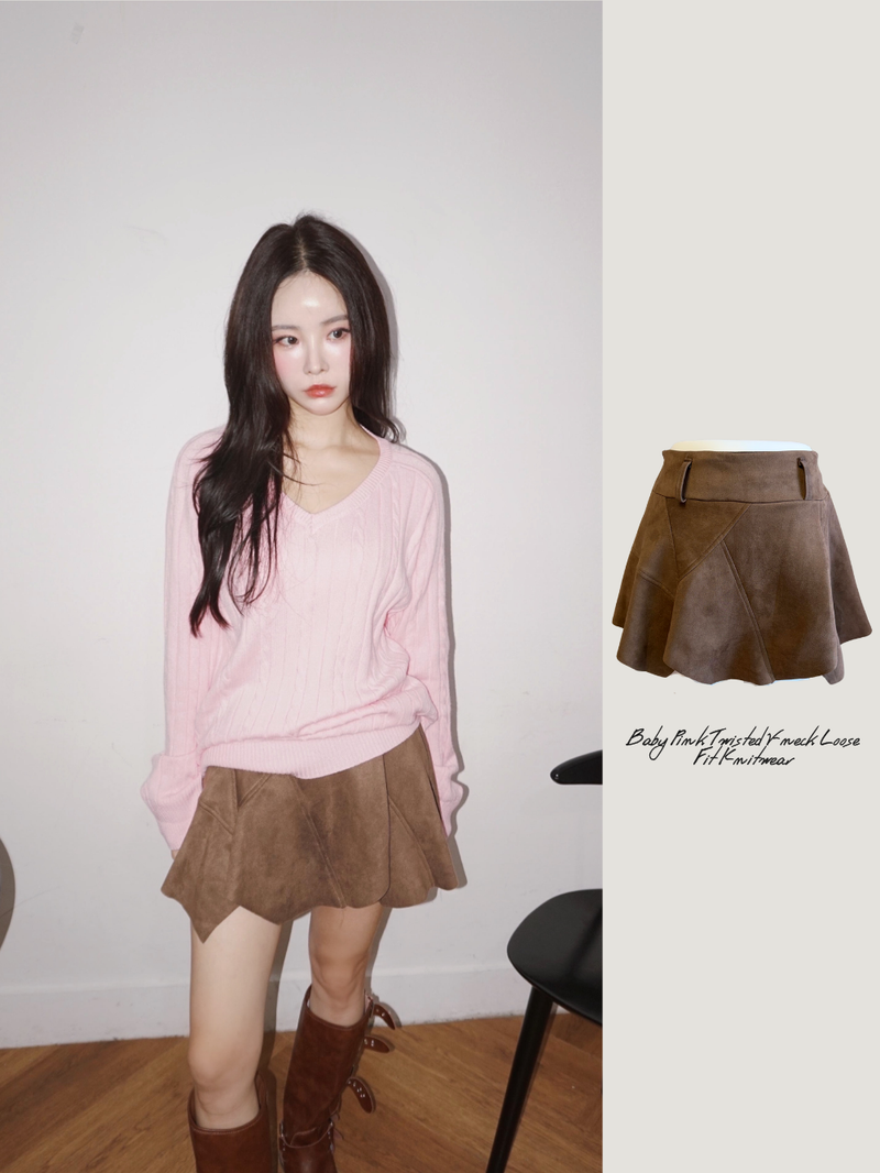 dereborujo（ドレボルゾー）の「suede unbalanced brown mini skirt（Skirts）」
