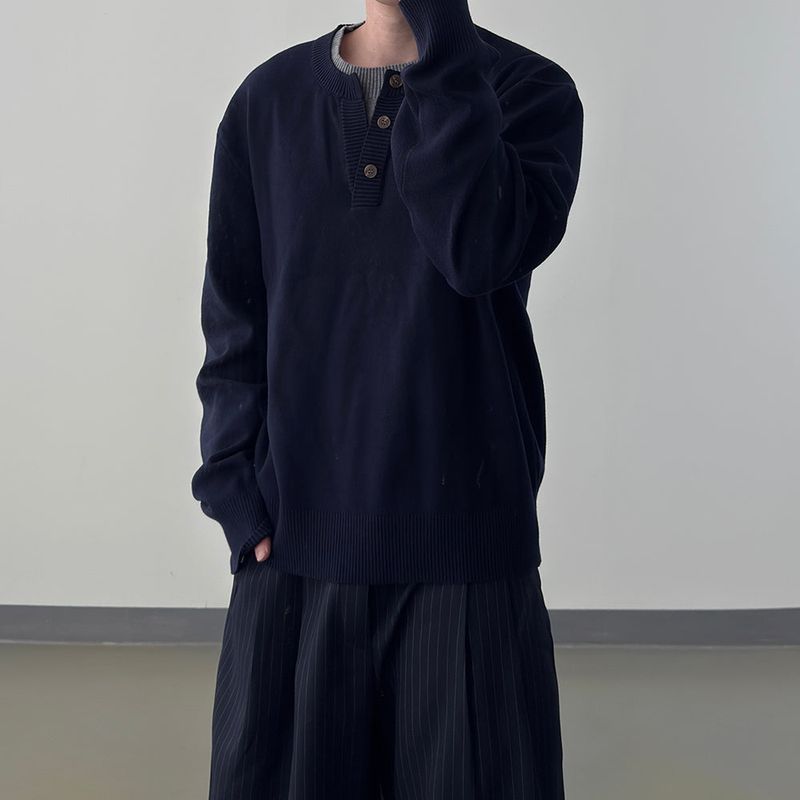 Riven Layered Henley-Neck Knit